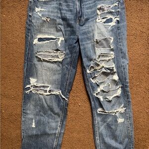 American Eagle Outfitters Distressed Straight Leg Jeans - Blue